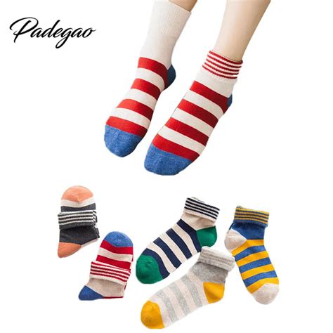 5 Pairs Candy Color Cotton Women Sock Fine Stirpes Flanging Stirped Female Cotton Socks Women