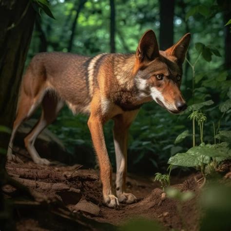Premium AI Image | Red Wolf in natural habitat generative AI