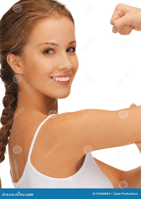 Sporty Woman Flexing Her Biceps Stock Photo Image Of Balance