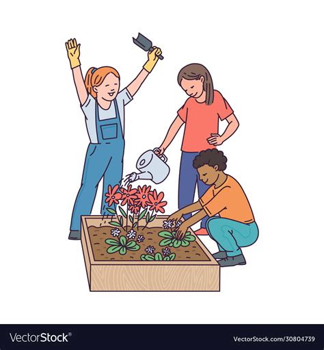 Cartoon Children Gardening Kids In Garden Vector Image