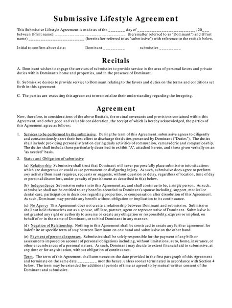 Dom Sub Contract Template Fill Online Printable Fillable Blank