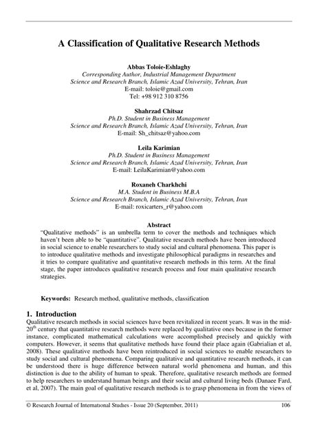 Brilliant selection of qualitative research paper topics. (PDF) A Classification of Qualitative Research Methods