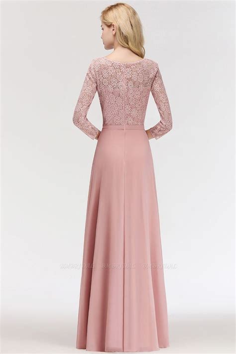 Bmbridal Elegant 34 Sleeves Lace Long Dusty Rose Bridesmaid Dresses