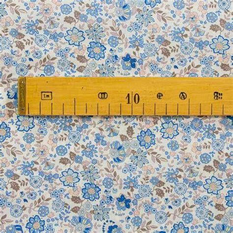 Organic Cotton Printed Fabric Blue Tones Flowers From Milpoint