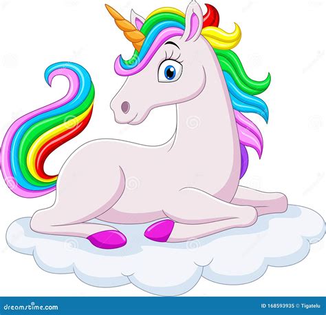 Cartoon Rainbow Unicorn On Clouds Stock Vector Illustration Of Cloud