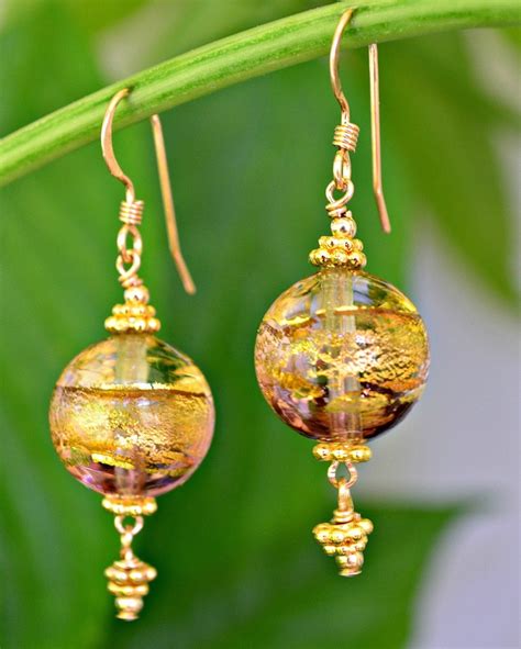 Murano Glass Earrings Venetian Glass Jewelry Gold Drop Etsy