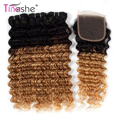 Tinashe Hair 1B 27 Honey Blonde Colored Ombre Bundles With Closure Remy