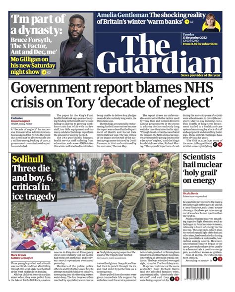 Guardian Front Page 13th Of December 2022 Tomorrow S Papers Today