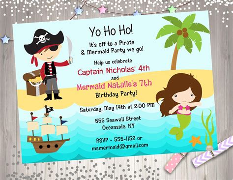 Pirate And Mermaid Invitation Invite Pirate Mermaid Birthday