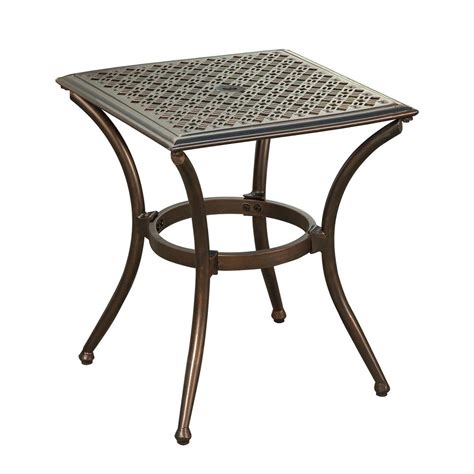 Lakeside metal folding patio table with decorative tile mosaic. Hampton Bay Oak Cliff Metal Outdoor Side Table-176-411-20ET - The Home Depot