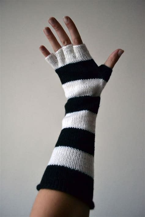 striped fingerless gloves long striped black and by lyralyra