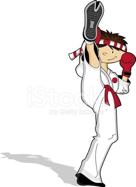 Cute Karate Boy Character Kicking Stock Vector