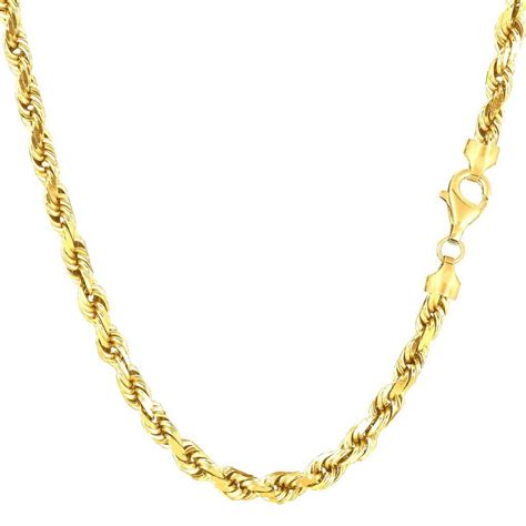 14k Solid Yellow Gold 400mm Shiny Diamond Cut Royal Solid Rope Chain