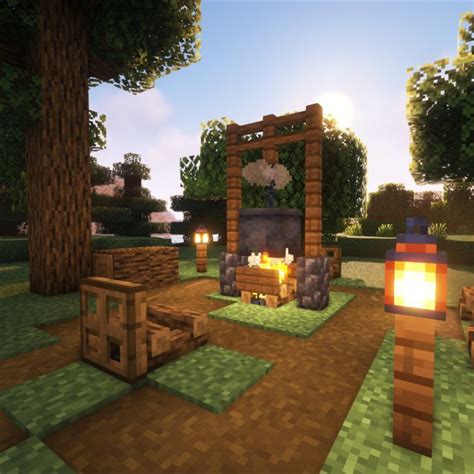 Cute Campfire And Chairs In Minecraft Easy And Fast Minecraft Haus Minecraft Dinge Zum Bauen