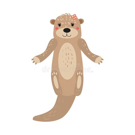 Otter Cute Animal Character Female White Background Isolated Vector