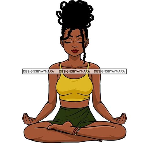 Afro Woman Doing Yoga Meditation Relaxing Mind Body Melanin Etsy