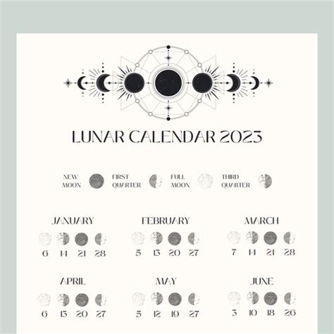 2023 Lunar Calendar Printable Download Moon Phase Calendar Etsy