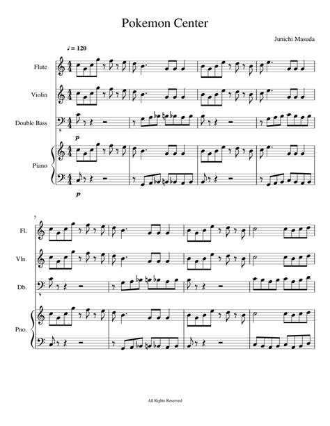 Pokemon Center Theme Sheet Music For Piano Flute Violin Contrabass