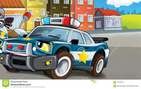 Cartoon Scene Of Police Officers Talking Car And
