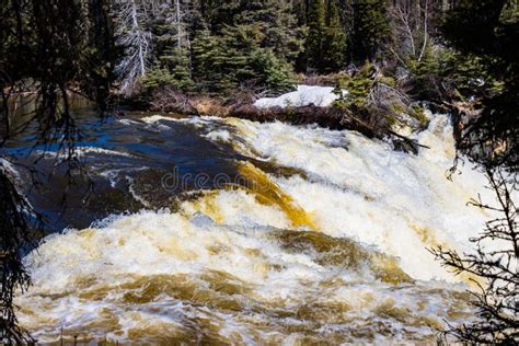 White Water Rapids In A River In The Boreal Forest Of Canada Stock