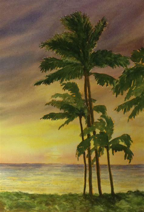 Tropical Sunset Watercolour Painting By Ken Crawford Watercolor