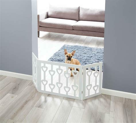 White Pet Gate 3 Panel Wooden Hearts Design Dog Gate Freestanding