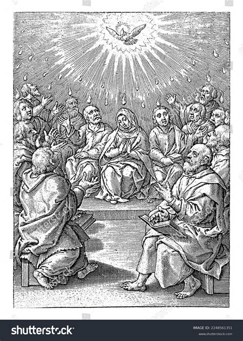 Outpouring Holy Spirit Pentecost Hieronymus Wierix Stock Illustration