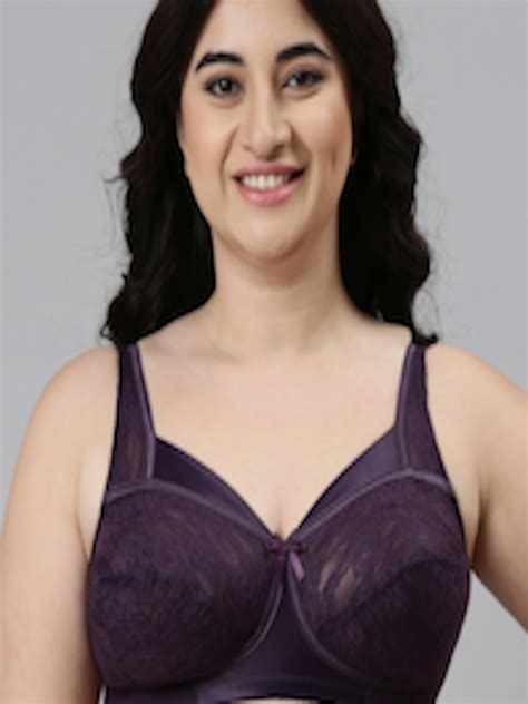 buy enamor women purple non padded non wired full support lace bra with sectioned cups fb06