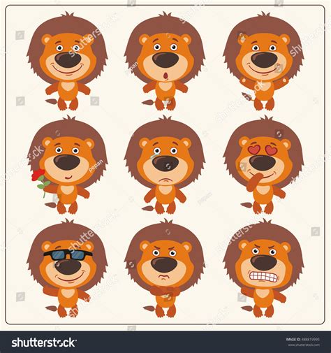 Set Isolated Funny Lion Different Emotions Stock Vector Royalty Free