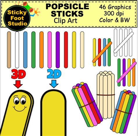 Popsicle Sticks Clip Art Set 46 Color And Bw Images Made By Teachers