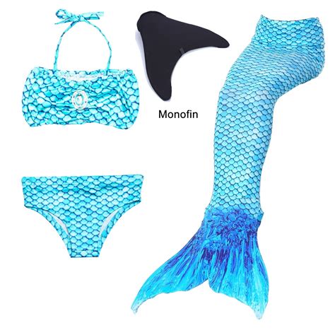 Girl Kids Swimmable Mermaid Tail With Monofin Bikini Bathing Swimsuit