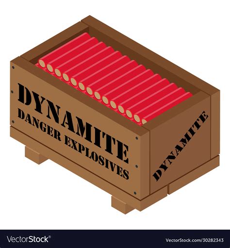 Red Dynamite Tnt Stick In Wooden Box Danger Vector Image