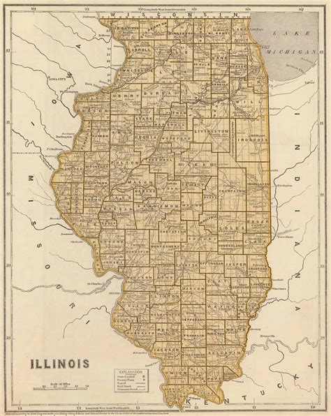 Home And Living Home Décor 1850 Map Of The State Of Illinois