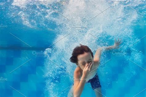 Girl Swim Underwater In The Pool High Quality People Images
