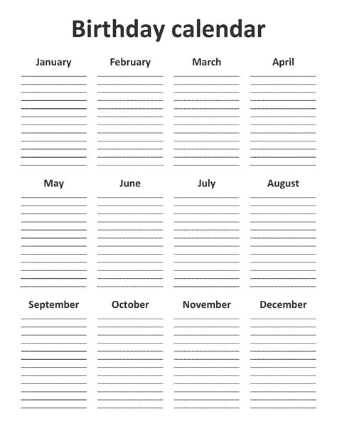 Free Printable Birthday Calendar Template [pdf Excel Word] Editable
