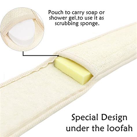 Exfoliating Loofah Back Scrubber For Shower Long Bath Loofa Sponge Back Strap With Soap Pocket