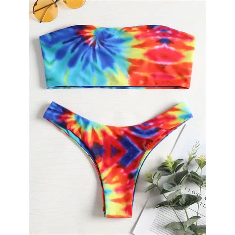 Zaful Multi Color Tie Dye Bandeau Bikini Set Bikini Swimsuit Swimwear Sexy Bikini Set Summer