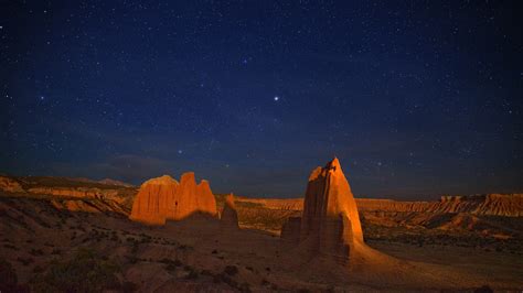 Wallpaper Canyon Desert Night Stars Sky Shadow