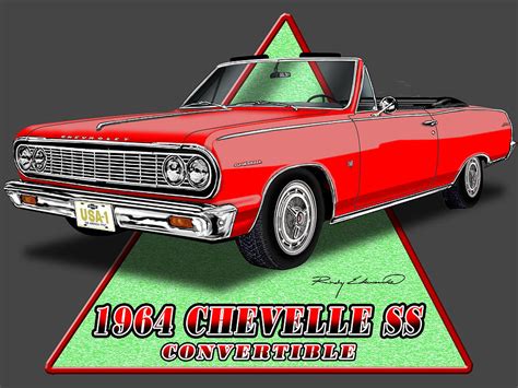 1964 Chevelle Convertible Red Muscle Car Art Drawing By Rudy Edwards