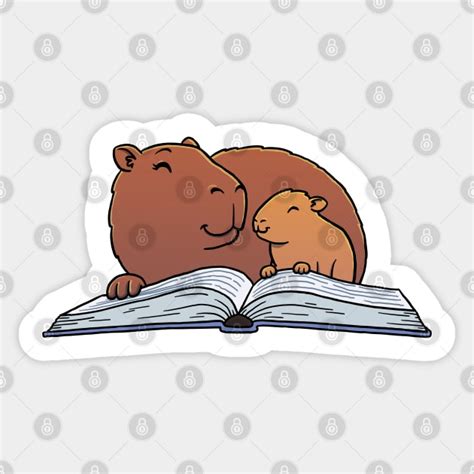 Capybara Mom Reading Book To Child Capybara Sticker Teepublic