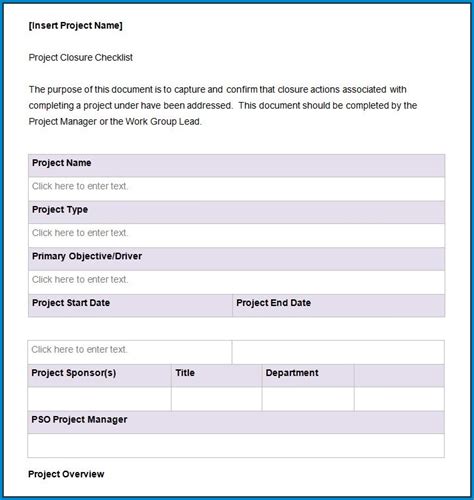 Project Closeout Template Word