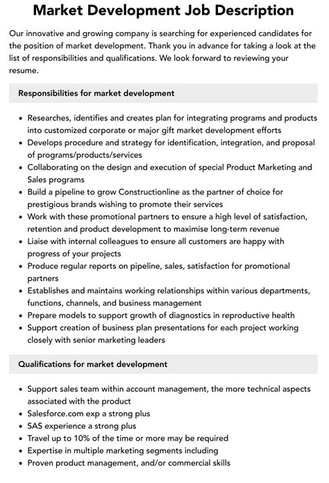 Market Development Job Description Velvet Jobs