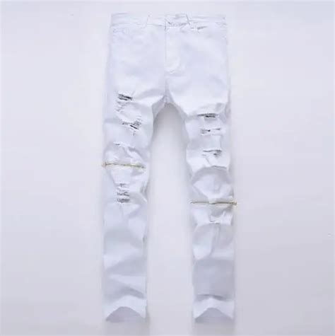 White Ripped Jeans Men With Holes Super Skinny Famous Designer Brand Slim Fit Destroyed Jeans