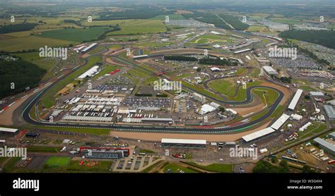 An aerial view of Silverstone Circuit on F1 race day 2019 from a