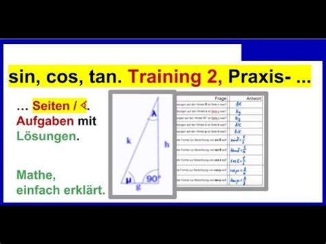 Sinus Kosinus Tangens Training 02 Erklärung Aufgaben mit Lösungen