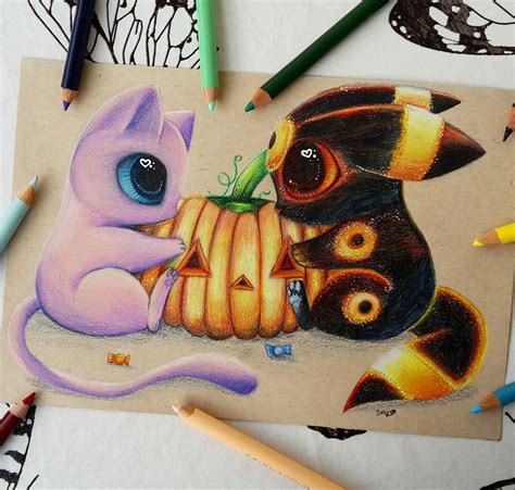 Mew And Umbreon By Skykristal On Deviantart Kawaii Drawings Cute