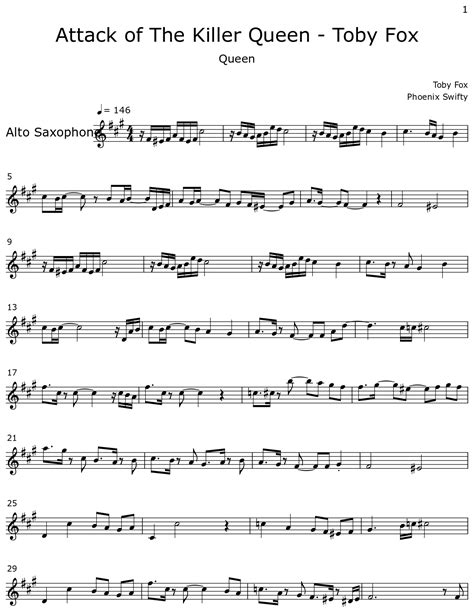 Attack Of The Killer Queen Toby Fox Sheet Music For Alto Saxophone
