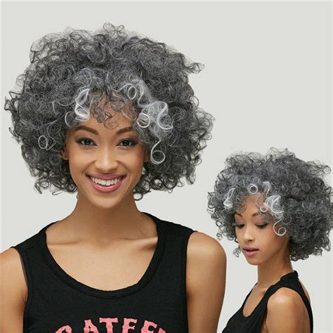 Gracefully Short Afro Curly Grey Silver Womens Synthetic Hair Wig 31