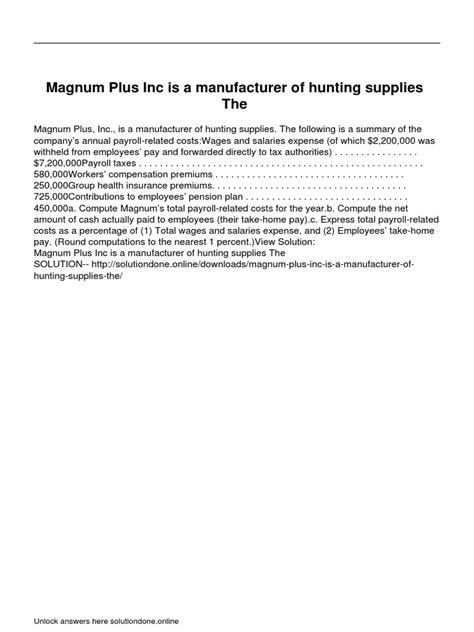 Magnum Plus Inc Is A Manufacturer Of Hunting Supplies The Pdf