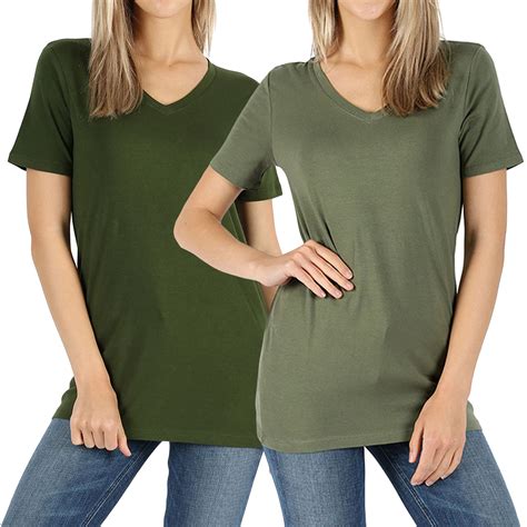 TheLovely Women Plus Size Cotton V Neck Short Sleeve Casual Basic Tee Shirts PK Army